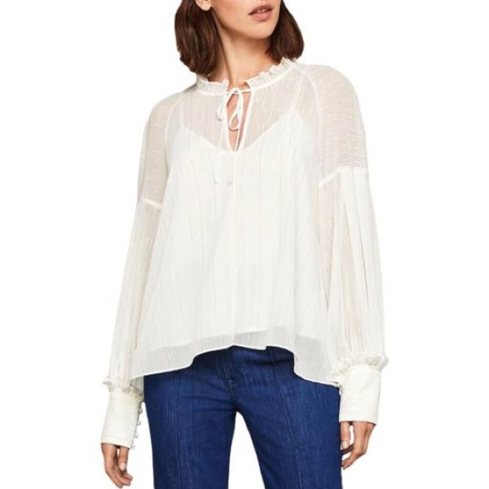 BCBGMAXAZRIA Metallic Striped Blouse White Sz L